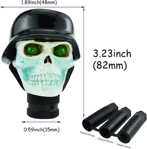 Miniatura 2 de Pomo de palanca de cambios de vehículo de resina con diseño de calavera para la mayoría de vehículos manuales (negro)