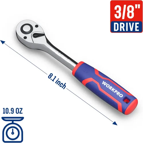 Miniatura 2 de WORKPRO Llave de trinquete de 3/8 pulgadas, trinquete reversible de 72 dientes, mango de trinquete de liberación rápida de 3/8 pulgadas, cabeza