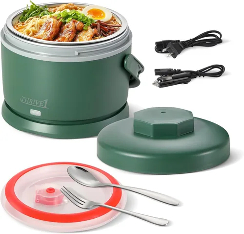 Miniatura 9 de Lonchera eléctrica para adultos de 40 oz, calentador de alimentos portátil 12V/24V/110V/220V, lonchera con calefacción para trabajo, oficina, Negro