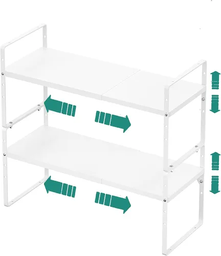 SUZLON Estante organizador de gabinete expandible, estante apilable de almacenamiento para mostrador de cocina, estante de despensa de altura Blanco