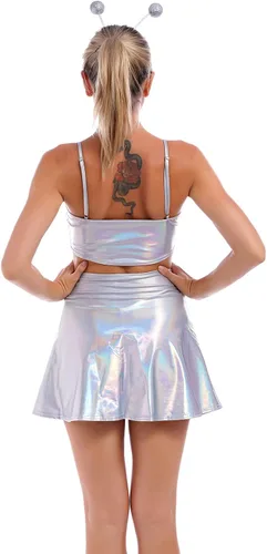 Miniatura 6 de Top corto holográfico metálico brillante con hombros descubiertos para mujer, blusa de tubo para rave, casual, sin tirantes, chaleco básico sexy