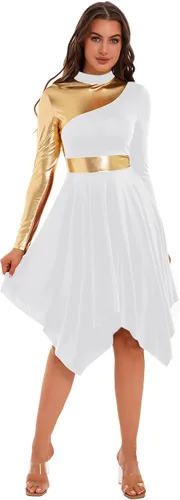 Miniatura 2 de iiniim Vestido de baile lírico asimétrico de manga larga con retazos de color para mujer