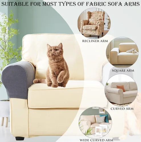 Miniatura 4 de Fundas para Brazos de Sofá, Sillón y Sillón Reclinable Elásticas, Fundas para Reposabrazos, Juego de 2 (Rojo Vino)