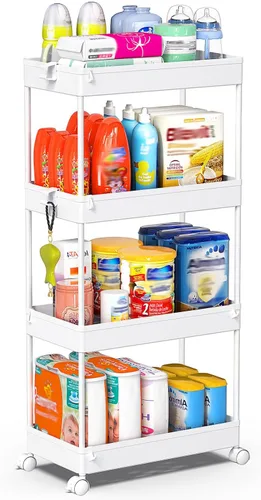 Miniatura 9 de SPACEKEEPER Carrito de Almacenamiento Rodante de 3 Niveles Organizadores de Carrito de Baño con Ruedas Organización de Cuarto de Lavandería Unidad