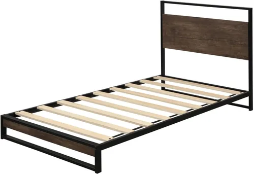 Miniatura 9 de Anwick Base de cama de tamaño individual con cabecera de madera/plataforma de metal alto/cama de plataforma individual para niños, con espacio