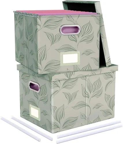Miniatura 37 de Organizador de archivos en paquete de 2, caja archivadora portátil con tapa, compatible con carpetas tamaño carta/legal, organizador de documentos
