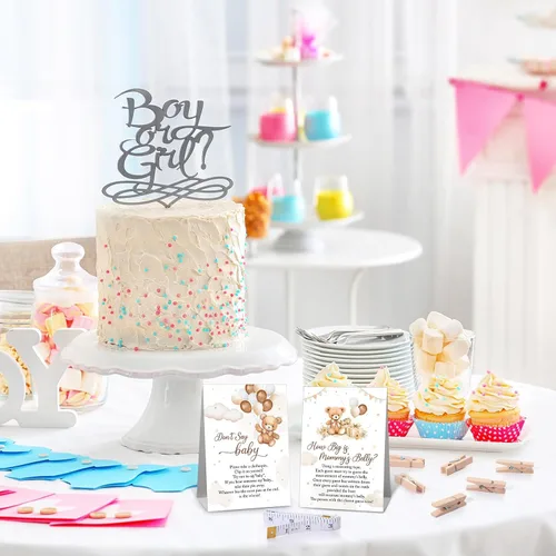 Miniatura 6 de Suzile 105 piezas de juegos de baby shower con tema de oso, incluyen How Big is Mommy's Belly Game Measure Mommy's Belly Sign Don't Say Baby Sign