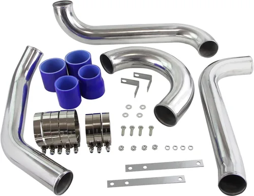 Miniatura 14 de Kit de tubos intercooler para Toyota Supra MK4 2JZ-GTE JZA80 2JZGTE Motor Twin Turbo 3.0L MKIV 1993-1998 (tubo plateado-negro)