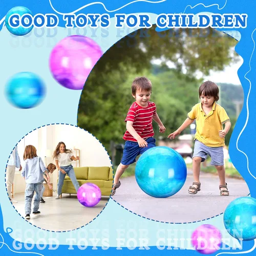 Miniatura 4 de Deekin 2 Piezas Pelotas Saltarinas Marmoleadas de 15 Pulgadas 18 Pulgadas Pelotas Sensoriales de Goma Inflables Grandes para Patio de Recreo Azul