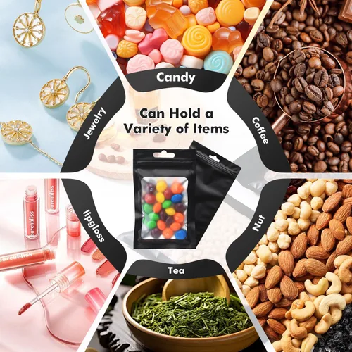 Miniatura 3 de 400 bolsas de Mylar resellables de 4 x 5 pulgadas, color negro, para almacenamiento de alimentos, bolsa resellable de Mylar con ventana transparente