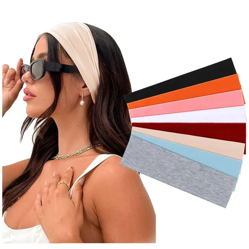 Miniatura 23 de DRESHOW 8 unidades de diademas ajustables con nudos antideslizantes elásticas, bandas de pelo de yoga para mujeres y niñas en colores sólidos
