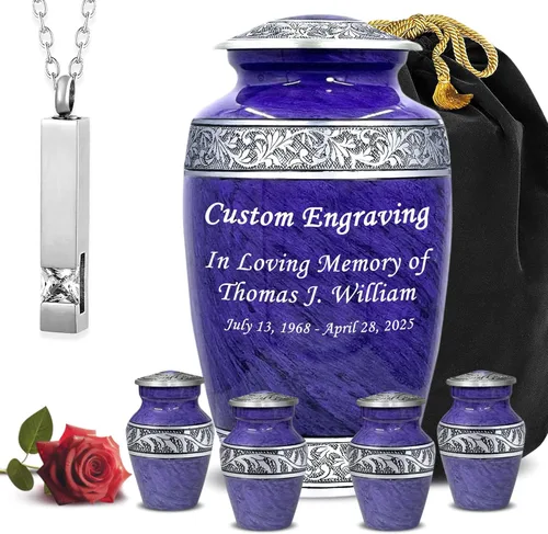 Miniatura 14 de Personalized Custom American Eagle Urn Set of 6 - Hand-Engraved Black Eagle Urns for Human Ashes Adult Female & Male, Includes 1 Large Adult Urn