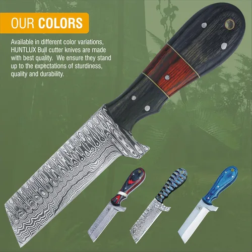 Miniatura 6 de Cuchillo cortador de toros de acero inoxidable de 8 pulgadas con funda para cinturón, cuchillo vaquero de espiga completa con mango de madera, hoja