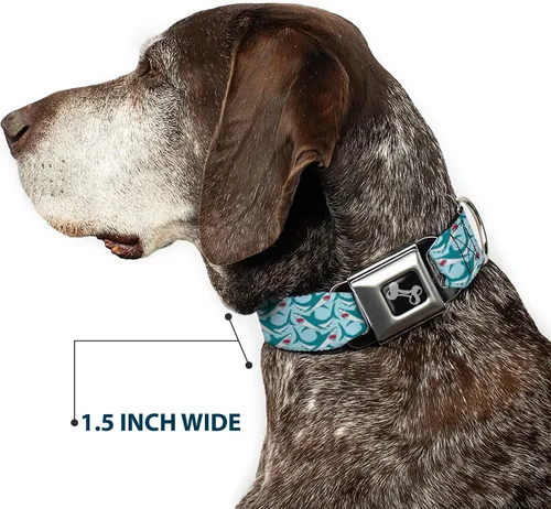 Miniatura 7 de Collar de perro hebilla de cinturón de seguridad tiburón 3 filas azul claro 9 a 15 pulgadas 1.0 pulgadas de ancho, multicolor