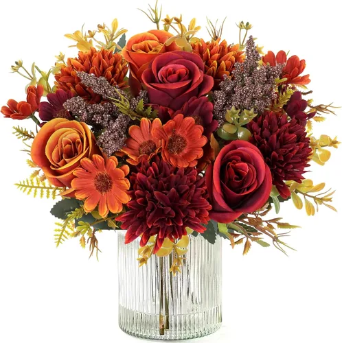 Miniatura 8 de Dremisland Fake Flower Bouquets,2 Packs Silk Rose Daisy Bouquet Artificial Flower Arrangement Realistic Rose Bouquets for Centerpiece Table Wedding