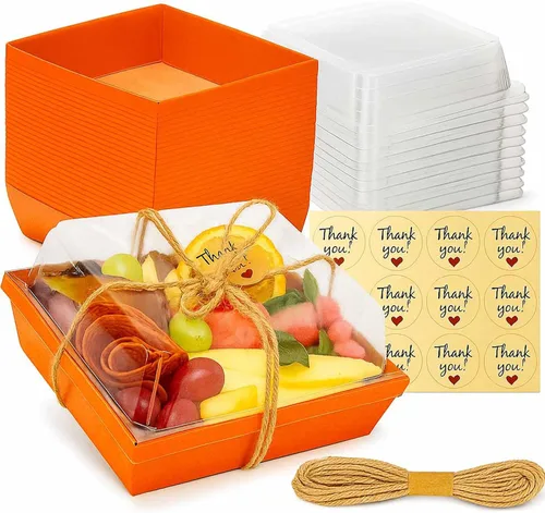 Miniatura 3 de Paquete de 100 cajas de embutidos de 5 pulgadas con tapas transparentes y tenedores – Tabla de papel individual para llevar con tapa, recipientes