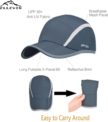 Miniatura 27 de ELLEWIN Gorra de béisbol unisex UPF 50 sin estructura, con pico grande y plegable
