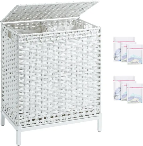 Miniatura 12 de SETVSON Cesta de ropa sucia con tapa de 132 L, (35 galones) cesta de ropa sucia con tapa, cesta de ropa sucia de ratán tejida a mano con pies Natural