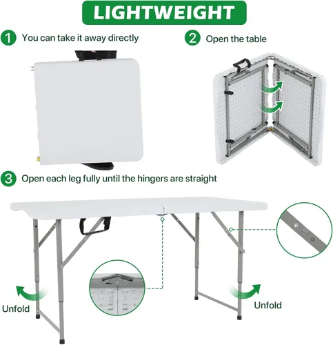 Miniatura 7 de HKLGorg - Mesa plegable, mesa de plástico resistente plegable para uso en interiores y exteriores, mesa de fiesta y comedor fácil de ensamblar