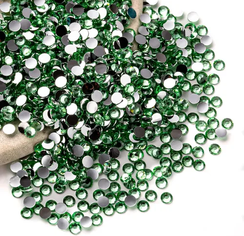 Miniatura 14 de Diamantes de imitación AB verdes a granel, 5000 piezas de diamantes de imitación de fondo plano redondos de gelatina AB sin fijación térmica, gemas