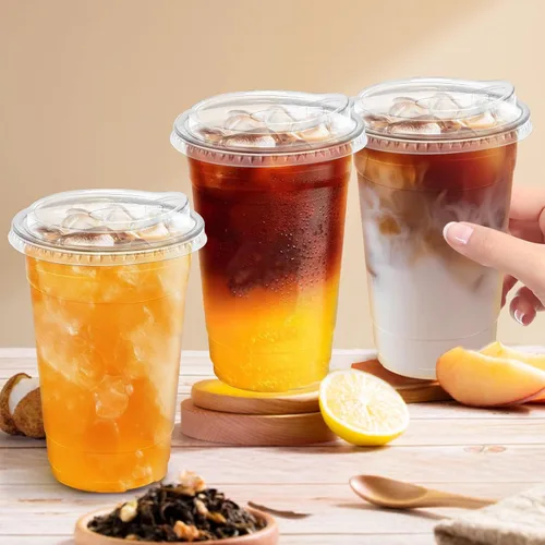Miniatura 3 de Clawsoff 20 oz 100 Pack Clear Plastic Cups with Lids, Sturdy Iced Coffee Cups with Sip Lids, Disposable Food Safe Smoothie Cup for Cold Drinks