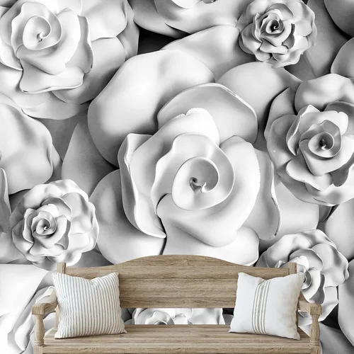 Miniatura 8 de NWT Calcomanía removible de pared/mural blanco pastel azul margarita, naturaleza, desierto, arte digital, arte moderno, decorativo, floral