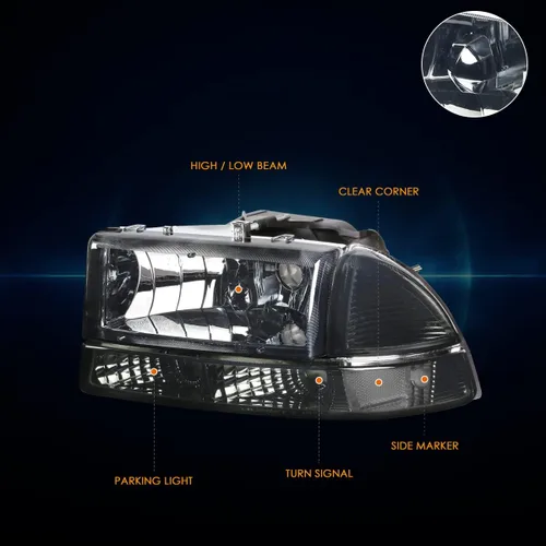 Miniatura 2 de PM PERFORMOTOR Faros delanteros de esquina transparentes de repuesto compatibles con Dodge Durango 98-04 / 97-04 Dakota, PMHL-DODA-9704-4P-OH-SC