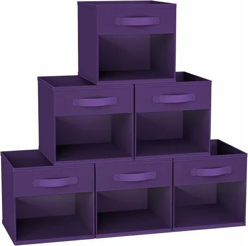 Miniatura 12 de DIMJ Cubo de almacenamiento, 6 paquetes de contenedores plegables con asas, contenedores de tela para organización, cubos organizadores