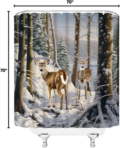 Miniatura 4 de Cortina de ducha de Navidad de invierno con pájaros rojos de Navidad, pájaros, árbol de pino, rama, bosque, copo de nieve, nevada, día festivo