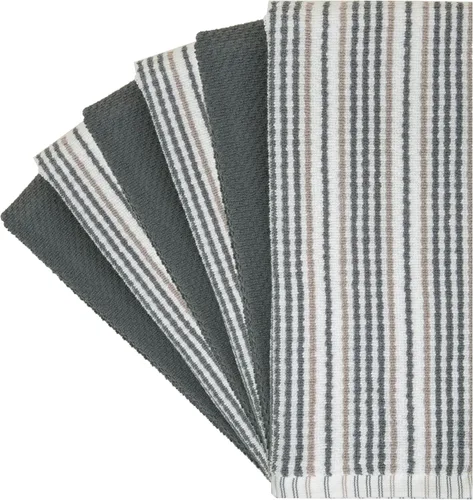 Miniatura 2 de Toallas de cocina de 16 x 26 pulgadas, paquete de 6 paños de cocina grandes de algodón, diseño de rayas de palomitas de maíz, 430 GSM, altamente Gris