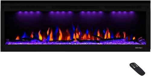 Miniatura 7 de Lujosa chimenea eléctrica de 74 pulgadas, calentador de chimenea empotrado en pared y empotrado en pared, color de llama ajustable y luz superior