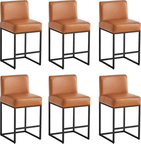 Miniatura 34 de Taburetes de bar de altura de mostrador, taburetes de bar de 26 pulgadas, 1 juego, taburetes de cocina modernos de cuero sintético con respaldos