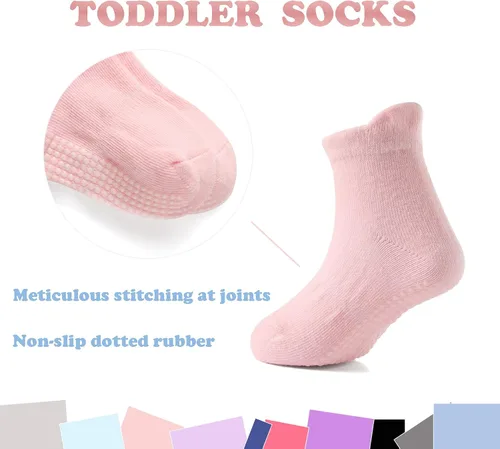 Miniatura 2 de Dorobios Calcetines de algodón con agarre antideslizante para bebé, calcetines de algodón con agarre para niños 2-3T, coloridos 6 pares