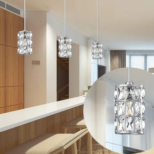 Miniatura 4 de Paquete de 2 lámparas colgantes de isla de cocina de 5 pulgadas, lámpara colgante moderna con acabado de níquel cepillado con pantalla de cristal