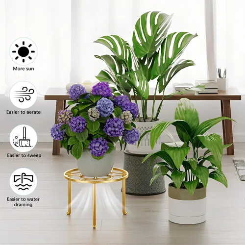 Miniatura 4 de Paquete de 5 soportes de metal para plantas, paquete de 5 soportes redondos, estante escalonado para plantas en interiores y exteriores, estante