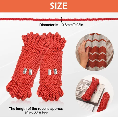 Miniatura 2 de Cuerda de seda suave, cuerda trenzada agradable a la piel (roja, 32 pies)