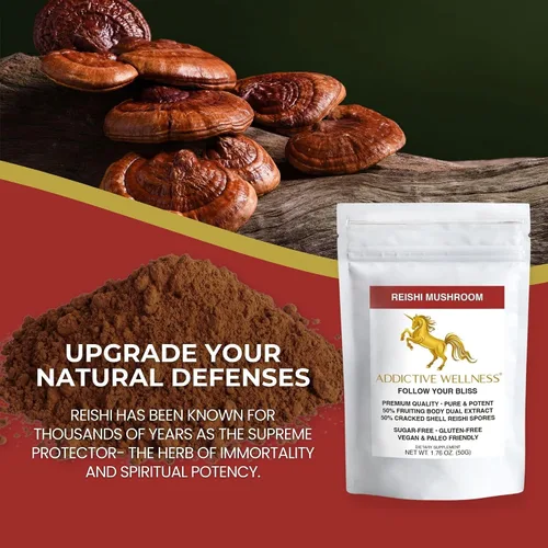 Miniatura 7 de Addictive Wellness Polvo de extracto de hongos Reishi + esporas (mezcla 50/50) cultivado en madera, puro y potente Ganoderma silvestre 50 g (1.76 oz)