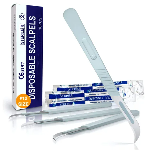 Miniatura 12 de MedHelp Scalpel 14R - Cuchillas dermaplaning con mango de plástico, cuchillas Dermablade de acero de alto carbono. Hoja 14R envuelta Paquete de 10