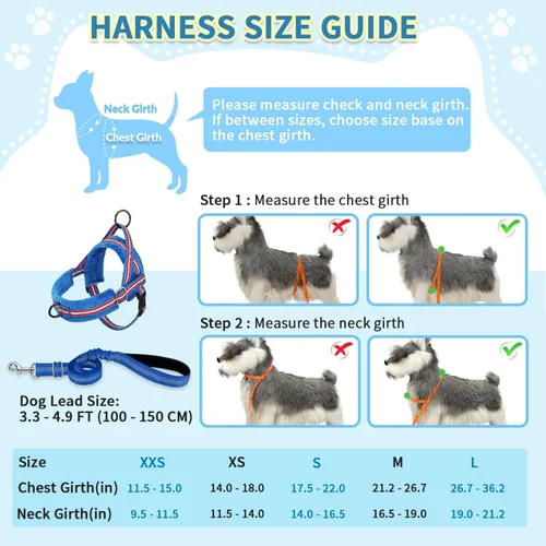 Miniatura 5 de SlowTon Juego de arnés y correa para perros pequeños sin tirones, arnés suave para cachorros ajustable en el cuello y el pecho, arnés reflectante