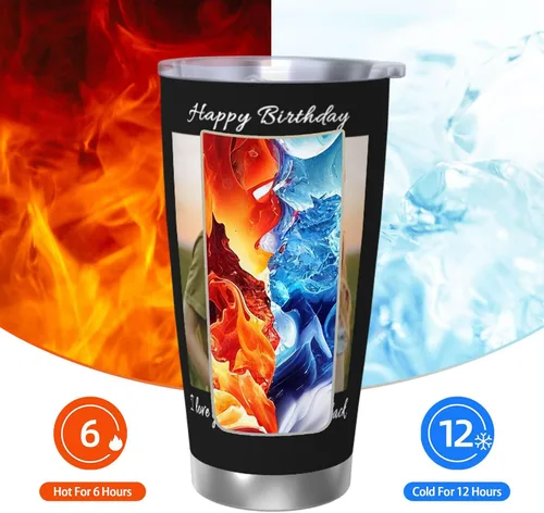 Miniatura 4 de Vaso personalizado con 2 fotos, nombre de texto, vaso de fotos personalizado de acero inoxidable, taza de viaje para café, taza de 20 onzas, regalo