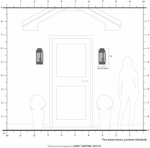 Miniatura 10 de Livex Lighting 2013-07 Princeton - Linterna de pared para exteriores, bronce, 14 "x 5.5" x 14