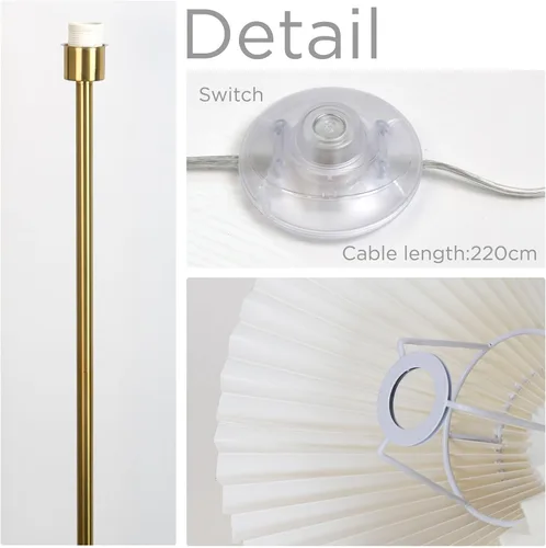 Miniatura 5 de KUNJOULAM Lámpara de pie plisada moderna, lámpara de pie de poste dorado, lámpara alta de diseño simple con pantalla beige ajustable, lámpara de pie