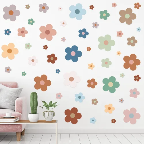 Miniatura 12 de TaoBary 288 piezas de calcomanías de pared Y2k con bonitas flores, coloridas calcomanías florales de pared de vinilo para despegar y pegar