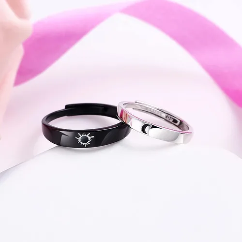 Miniatura 3 de Beydodo Anillos de plata 925 personalizados ajustables con sol y luna a juego grabados I LOVE YOU Anillos para parejas Anillos de boda
