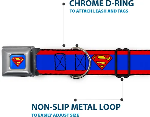 Miniatura 5 de Collar de perro Hebilla de cinturón de seguridad Superman Shield Stripe Rojo Azul 9 a 15 pulgadas 1.0 pulgadas de ancho