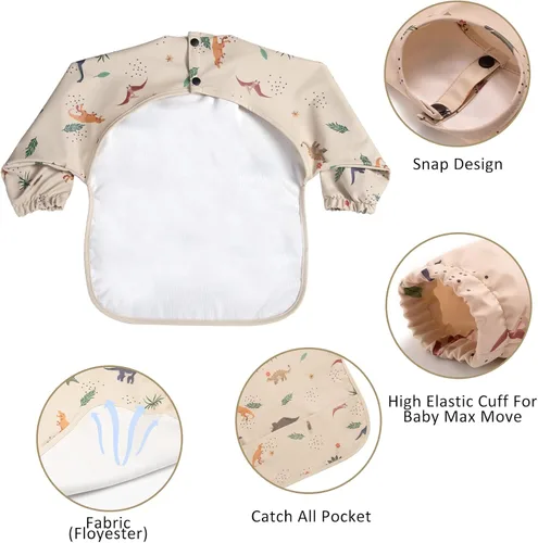 Miniatura 5 de Baberos de manga larga para bebés, impermeables, con bolsillo para atrapar alimentos para alimentar, comer Sandy