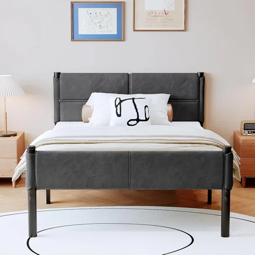 Miniatura 12 de Base de cama metálica, base de cama tamaño individual de 14 pulgadas con espacio de almacenamiento, base de colchón resistente y de trabajo pesado