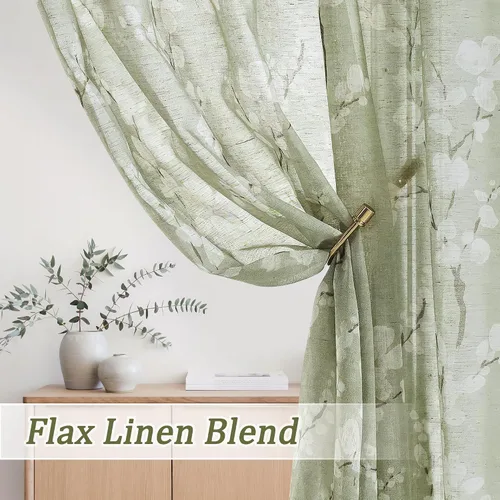 Miniatura 4 de FMFUNCTEX Cortinas de Nivel de Cocina Verde y Blanco de 24 Pulgadas de Largo con Estampado de Flores, Cortinas de Media Ventana para Baño