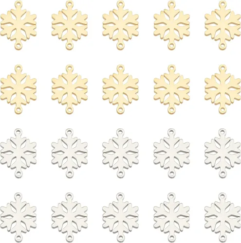 Miniatura 7 de DICOSMETIC 24 dijes de copos de nieve de Navidad de acero inoxidable, dijes de nieve de invierno, colgantes de vacaciones para pulseras, collares
