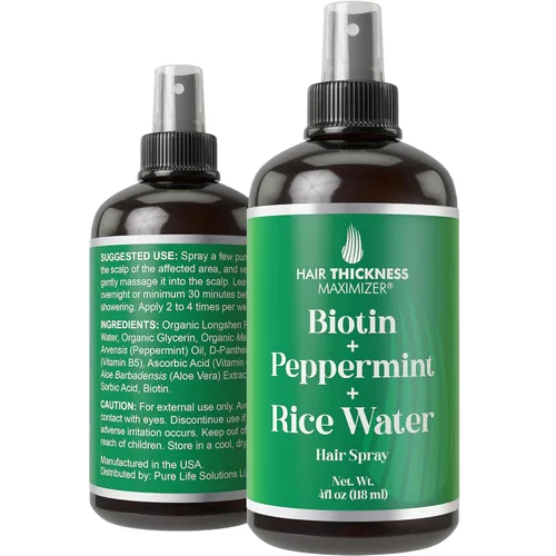Spray de agua de biotina + menta + arroz para el crecimiento del cabello. Acondicionador vegano sin enjuague para mujeres, hombres. Fortalece e